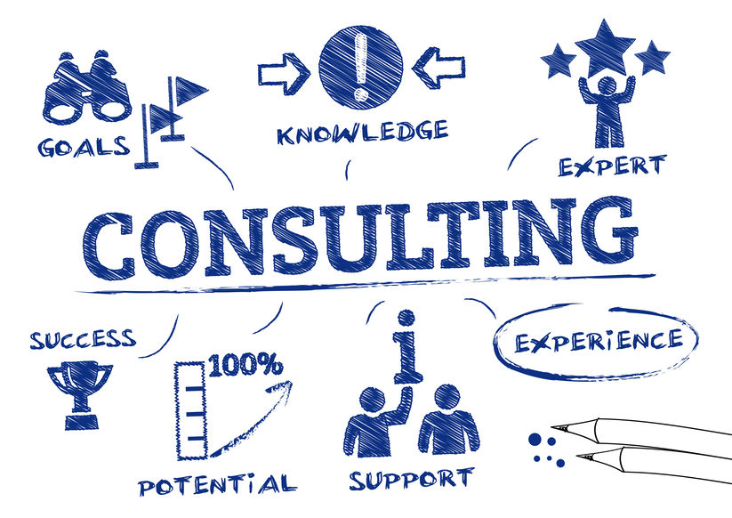Consulting concept. Chart with icons and Keywords