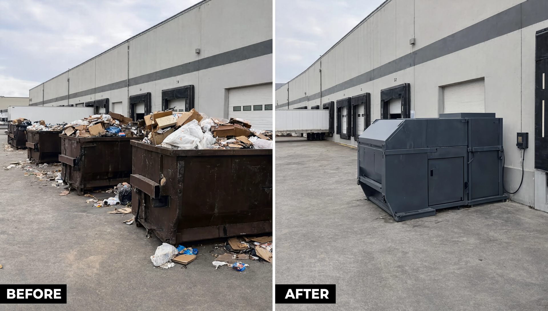 trash compactor comparison before and after